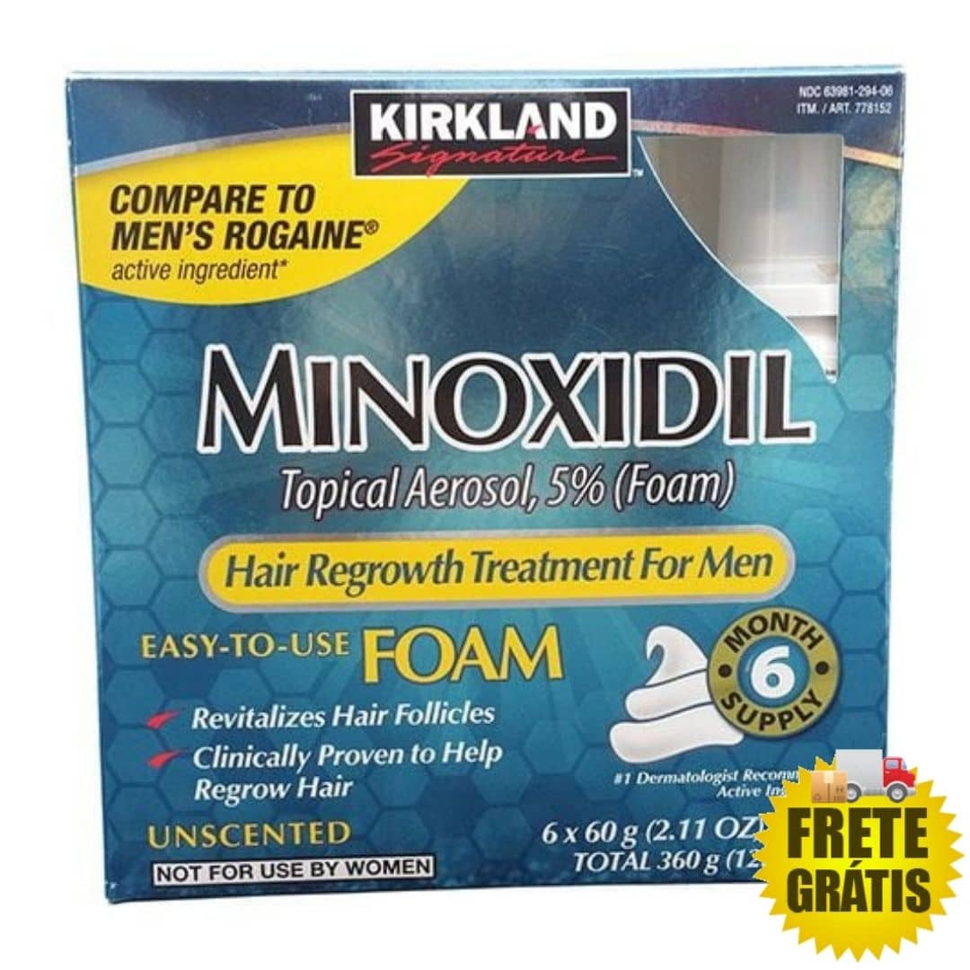 Espuma Minoxidil Kirkland 5% - 1 caixa para 6 meses